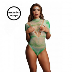 Боди в сеточку Le Desir с контрастным V-образным вырезом и круглым вырезом на спине + наклейка