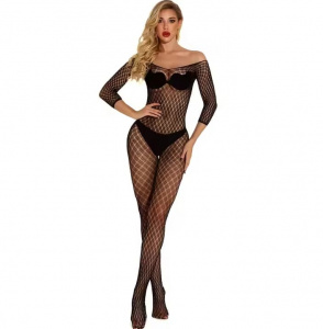 Боди-комбинезон сетка с рукавами "Gisel" с доступом черный Боди-комбинезон сетка с рукавами "Gisel" с доступом черный