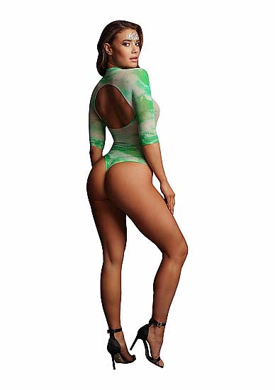 Боди в сеточку Le Desir с контрастным V-образным вырезом и круглым вырезом на спине + наклейка