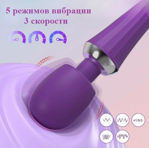Универсальный мощный вибромассажер Massage Stick Wand перезаряжаемый фиолетовый