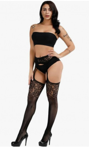 Чулки CHP-816 с кружевной резинкой и поясом черные