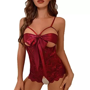 Боди кружевное с бантом на груди бордовое Боди кружевное с бантом на груди бордовое