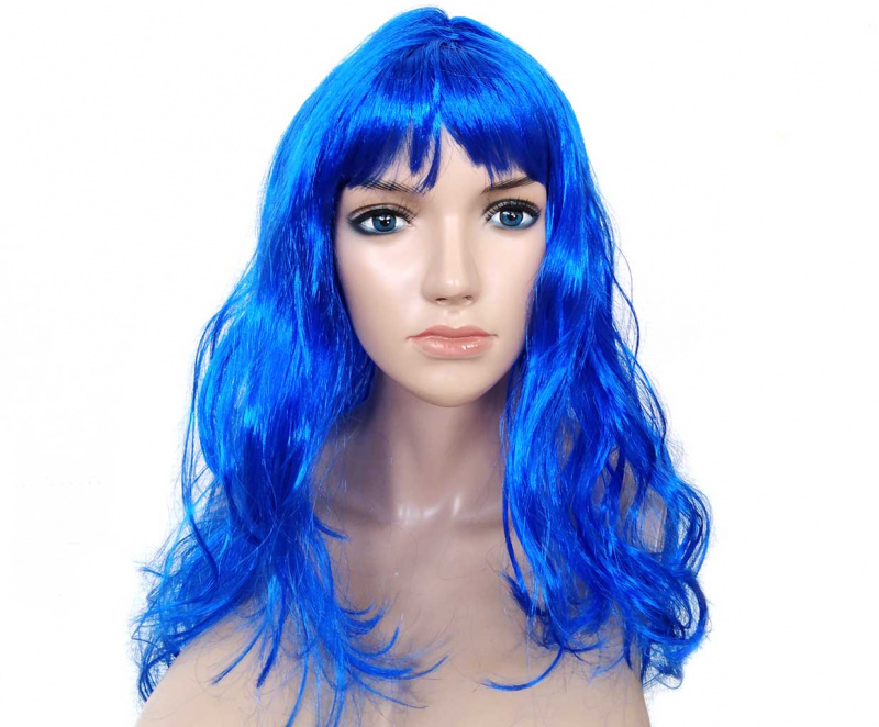 Парик карнавальный синий, с длинными вьющимися волосами