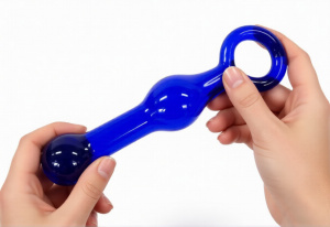 Стимулятор анальный (стекло) с кольцом синий