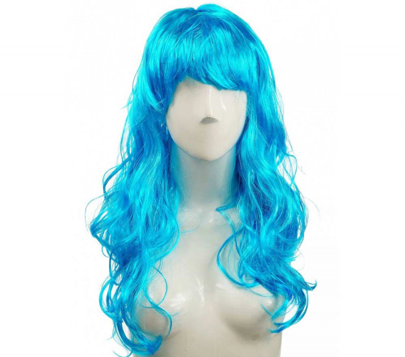Парик карнавальный голубой, с длинными вьющимися волосами