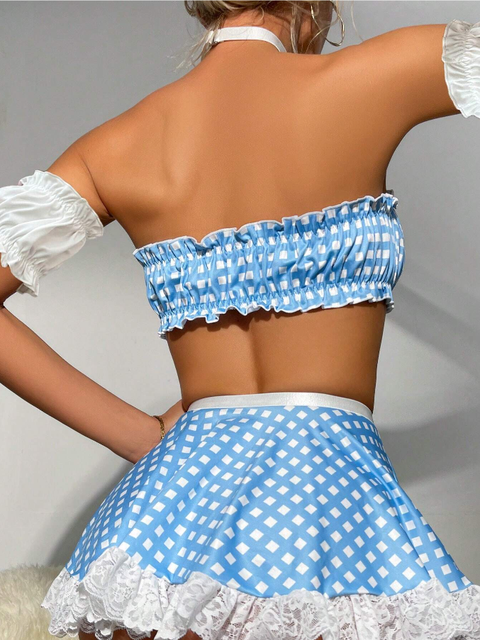 EroHot Perfect Бюстгальтер и трусы корсетные с оборкой "Служанка соблазна" голубой EroHot Perfect Бюстгальтер и трусы корсетные с оборкой "Служанка соблазна" голубой