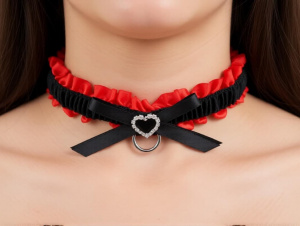 Ошейник "Impresso" черный с красным рюшем и сердечком