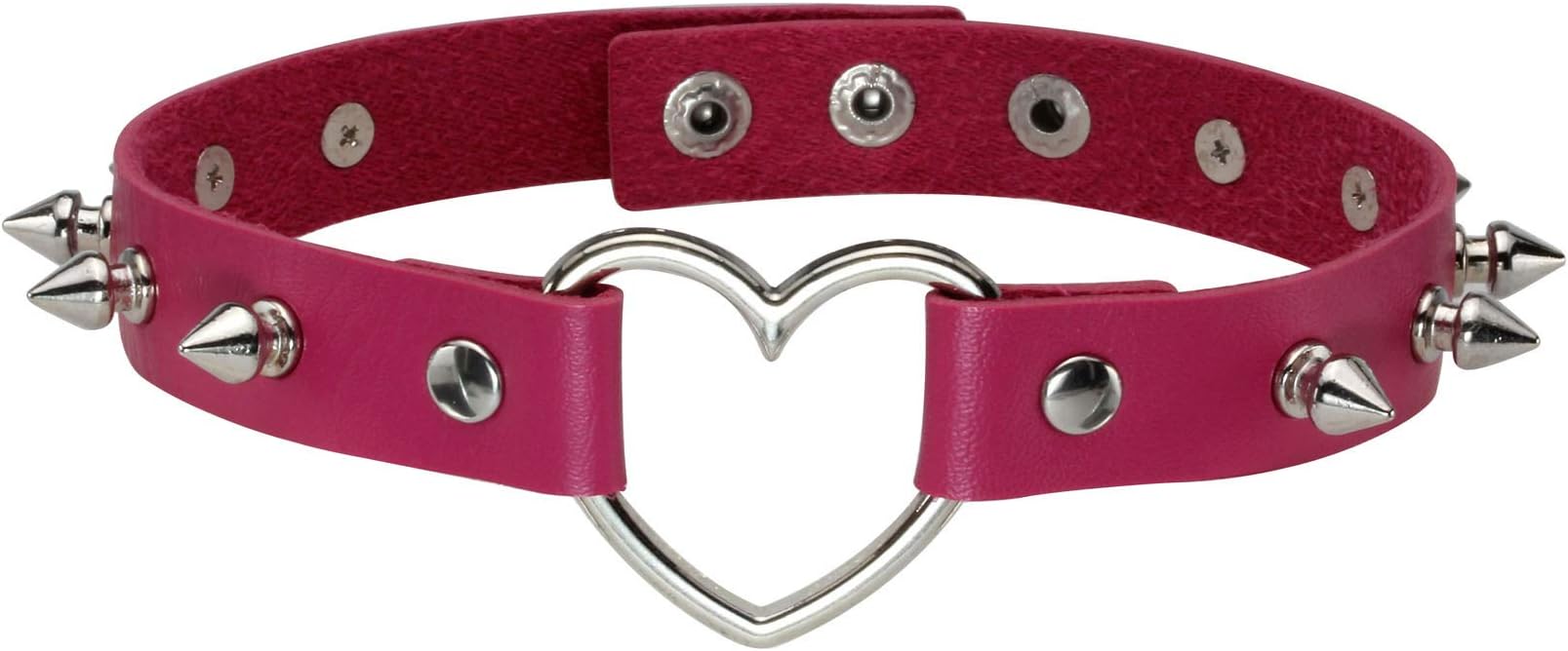 Чокер с сердечком и шипами фуксия