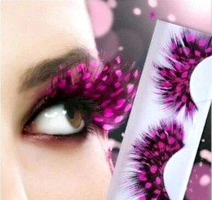 Ресницы "перья" черные в розовый горох