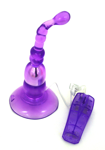 Анальный вибростимулятор с изгибом, на присоске, фиолетовый