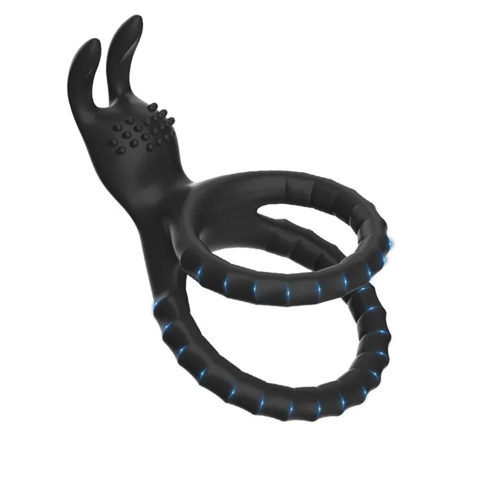 Кольцо эрекционное двойное со стимулятором "Ушастик" черное