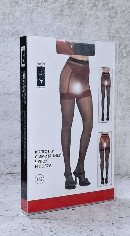 Колготки с имитацией чулок и пояса K-812 черные с красным