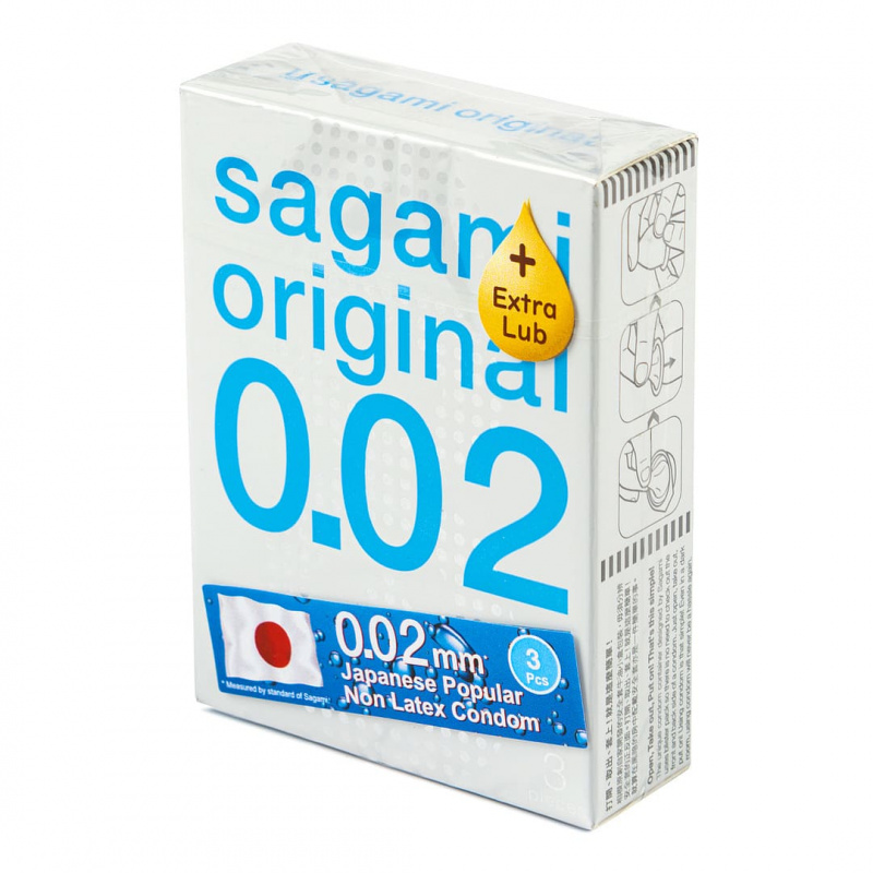 SAGAMI Original 002 полиуретановые ультратонкие с дополнительной смазкой, 3 шт