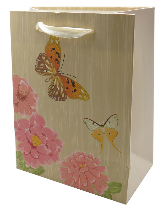 Пакет подарочный "Цветы на бежевом", 18*23 см