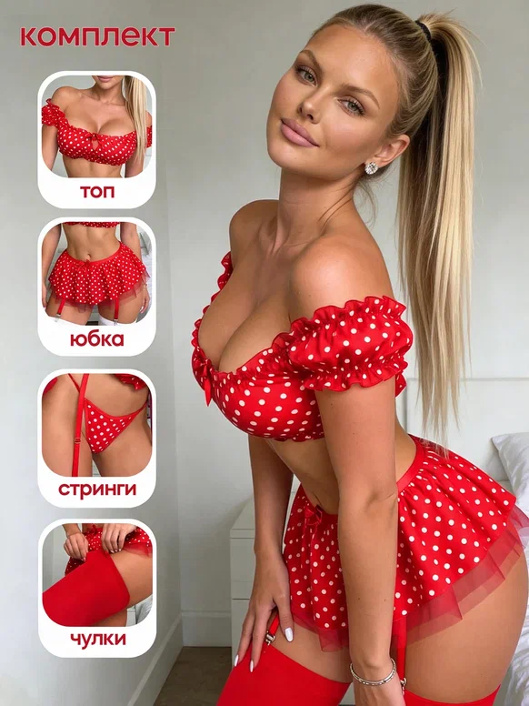 EroHot Perfect Бюстгальтер и трусы корсетные с оборкой «Дольче Горо» красный