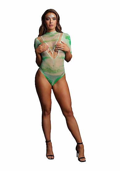 Боди в сеточку Le Desir с контрастным V-образным вырезом и круглым вырезом на спине + наклейка