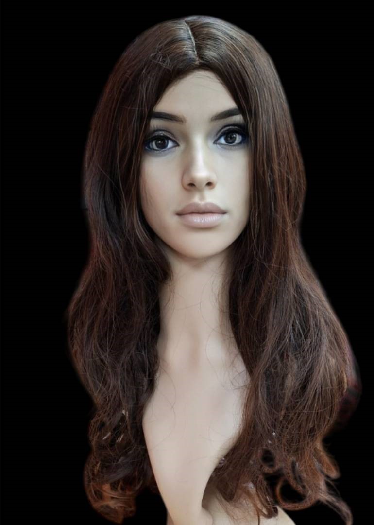 Парик золотисто-коричневый с длинными вьющимися волосами без челки