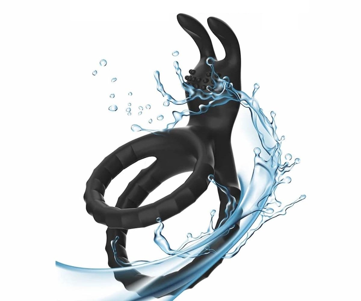 Кольцо эрекционное двойное со стимулятором "Ушастик" черное