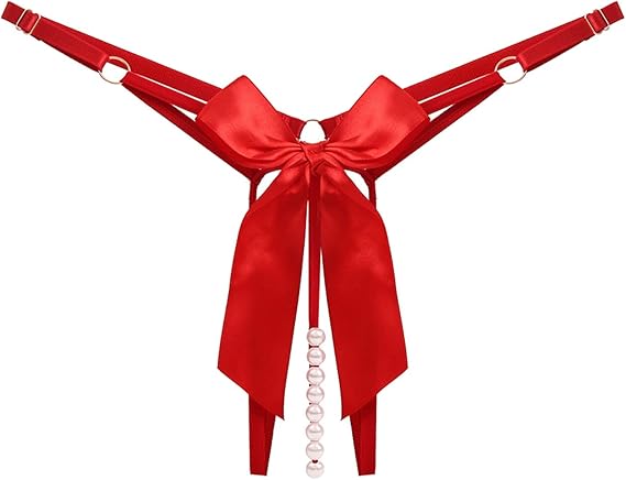 Трусы женские с доступом и бусами "Present" регулируемые по размеру красные