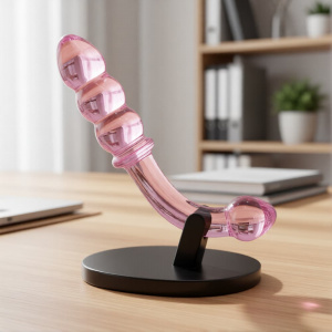 Фаллоимитатор стеклянный рельефный "Bend" с загнутой ручкой розовый