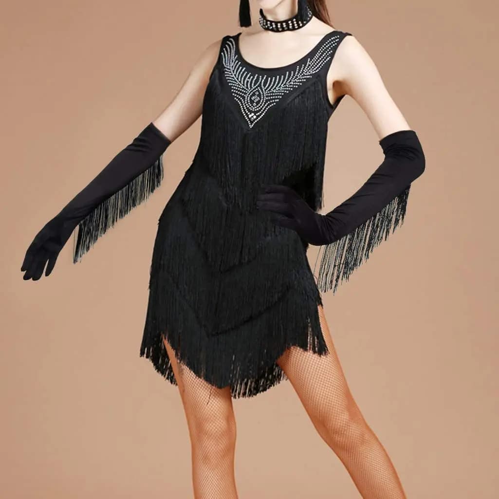 Перчатки с бахромой "Кабаре" черные