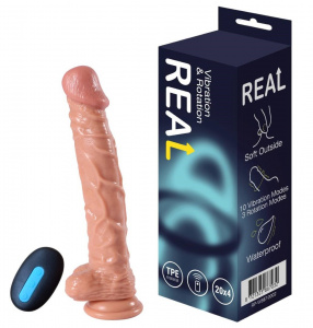 Real Реалистичный фаллоимитатор с функцией ротации и вибрации с дистанционным управлением