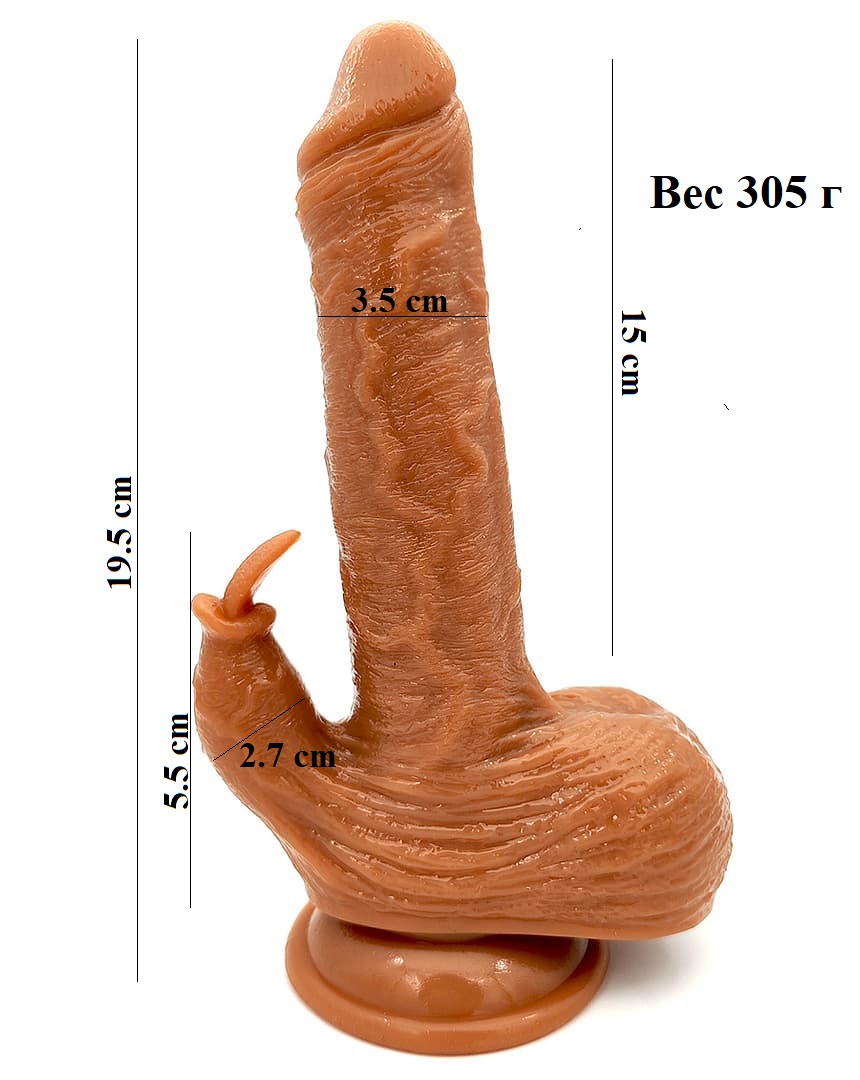 Вибратор-реалистик со стимулятором-язычком и проводным пультом от USB