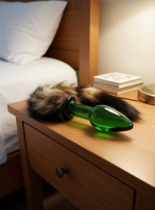 Втулка анальная стеклянная "Gena" с хвостом зеленая 