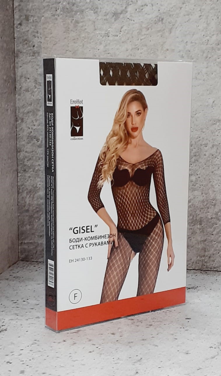 Боди-комбинезон сетка с рукавами "Gisel" с доступом черный Боди-комбинезон сетка с рукавами "Gisel" с доступом черный