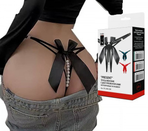 Трусы женские с доступом и бусами "Present" регулируемые по размеру черные