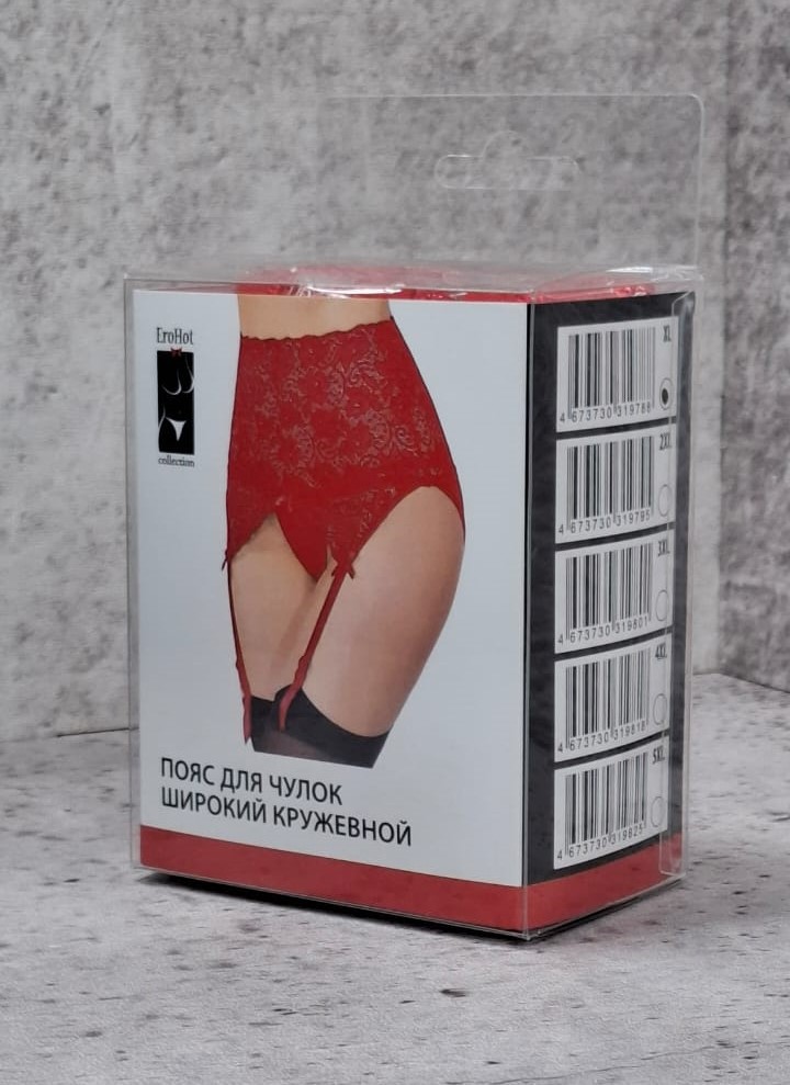 Пояс для чулок широкий кружевной, красный