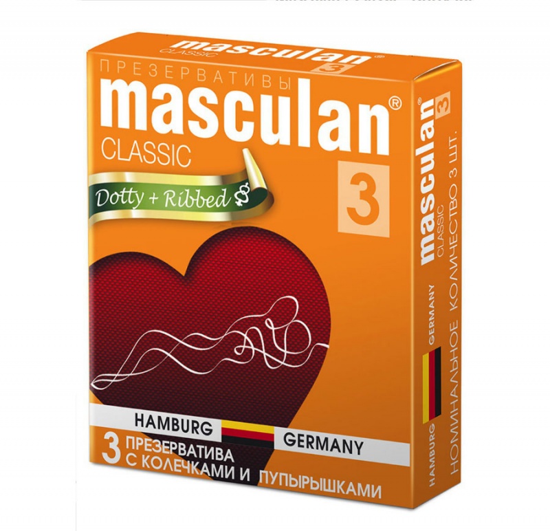 Презервативы "Masculan 3 classic" (c пупырышками и колечками), 3 шт