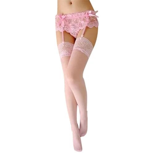 Чулки с кружевной резинкой и поясом CHP-827 розовые