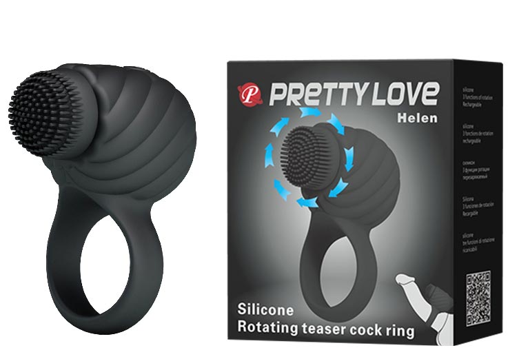 Кольцо эрекционное PRETTY LOVE "Helen" черное со стимулятором, 3 функции ротации