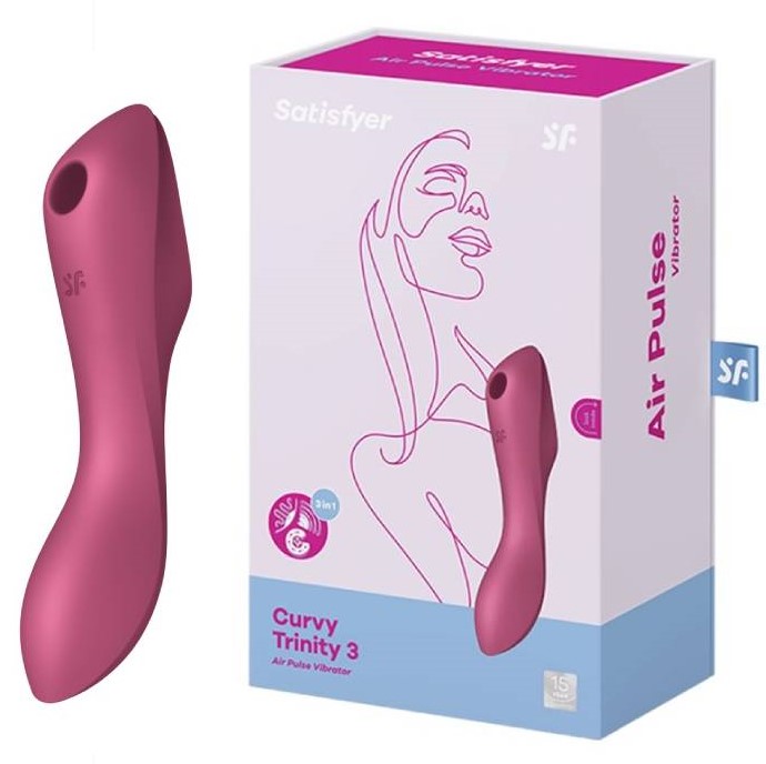 Satisfyer Двухсторонний стимулятор с вибрацией и вакуумно-волновым эффектом Curvy Trinity 3 (red)