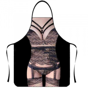 Кухонный секси аксессуар женский "Девушка в черном кружевном белье"