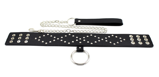 Ошейник с поводком-цепочкой и клепками