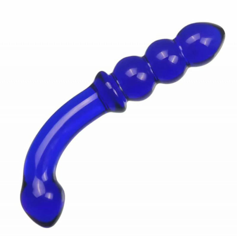 Фаллоимитатор стеклянный рельефный "Bend" с загнутой ручкой розовый