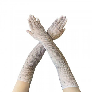 Перчатки в сетку со стразами белые