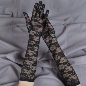 Перчатки длинные гипюровые, черные