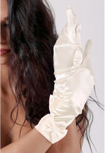 Перчатки атласные с бантом, кремовые