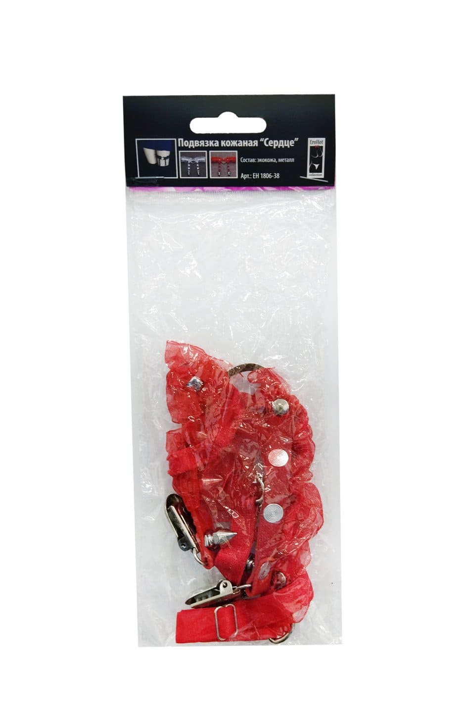 Подвязка двойная с сердцем и шипами красная
