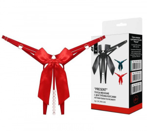 Трусы женские с доступом и бусами "Present" регулируемые по размеру красные