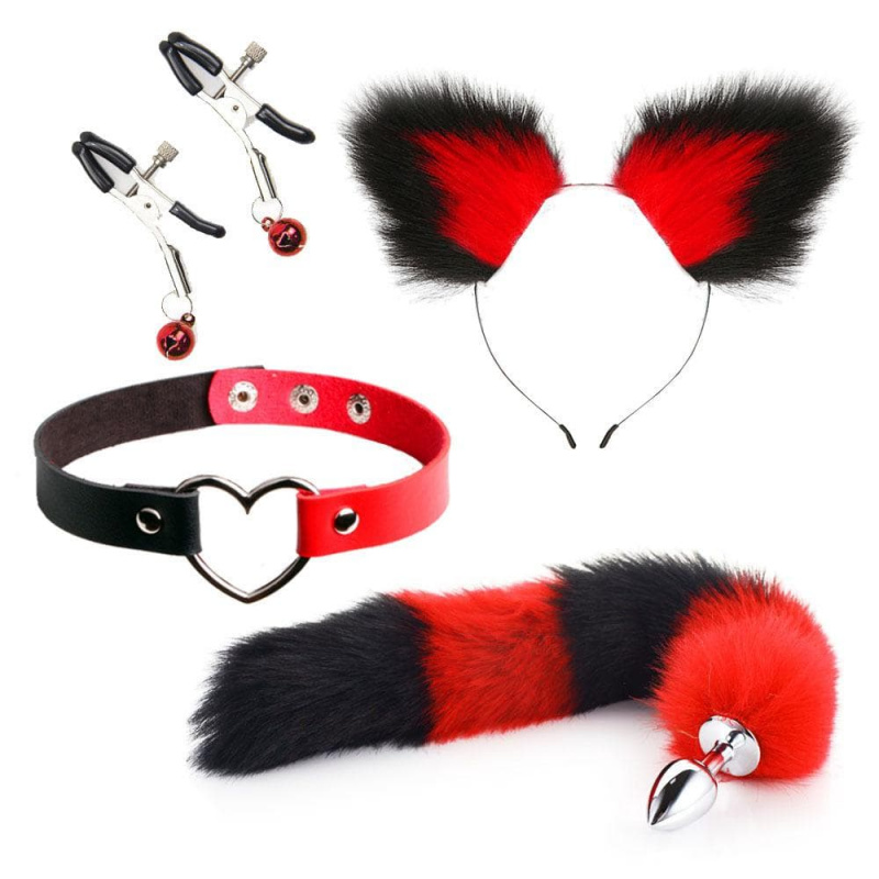 Набор игровой "Кошечка" с длинным хвостом красно-черный