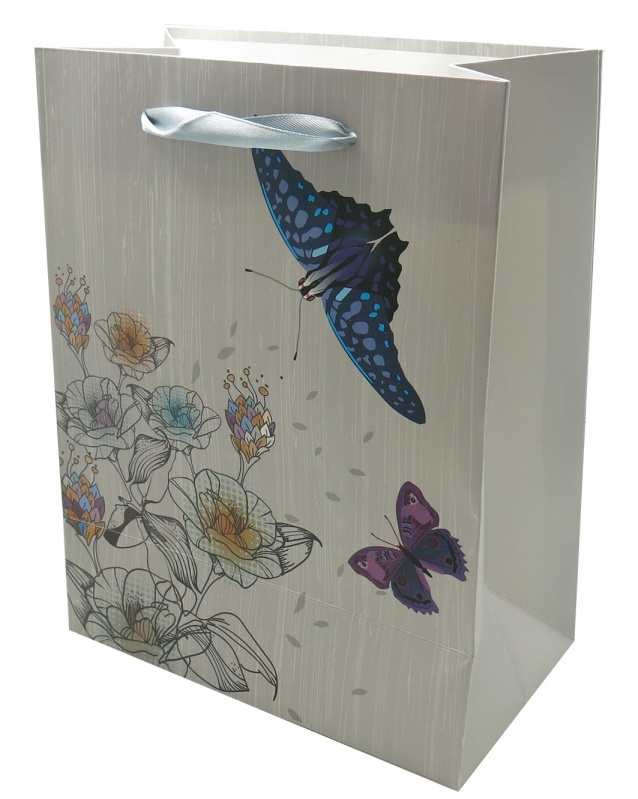 Пакет подарочный "Цветы на сером", 18*23 см