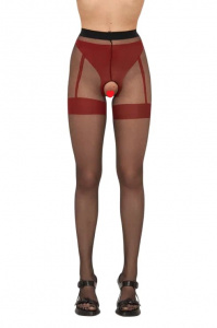Колготки с имитацией чулок и пояса K-812 черные с красным