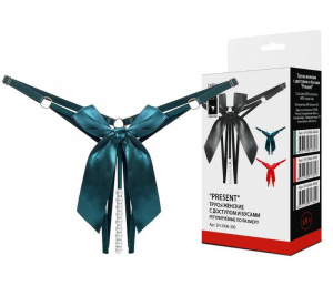 Трусы женские с доступом и бусами "Present" регулируемые по размеру зеленые