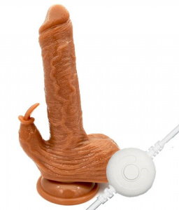 Вибратор-реалистик со стимулятором-язычком и проводным пультом от USB