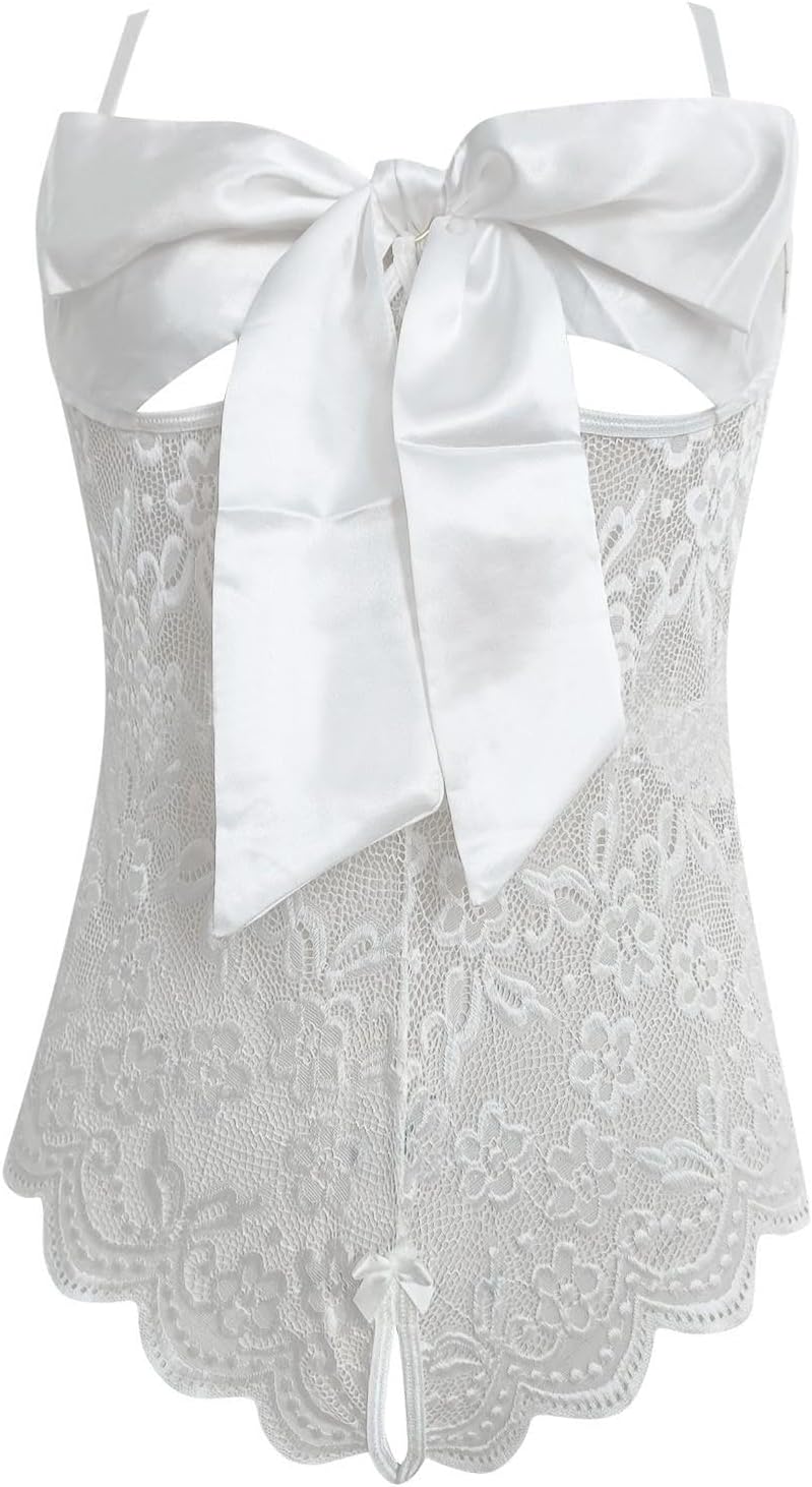 Боди кружевное с бантом на груди белое Боди кружевное с бантом на груди белое