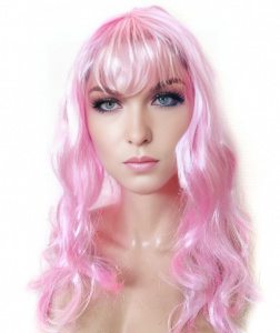 Парик карнавальный розовый, с длинными вьющимися волосами
